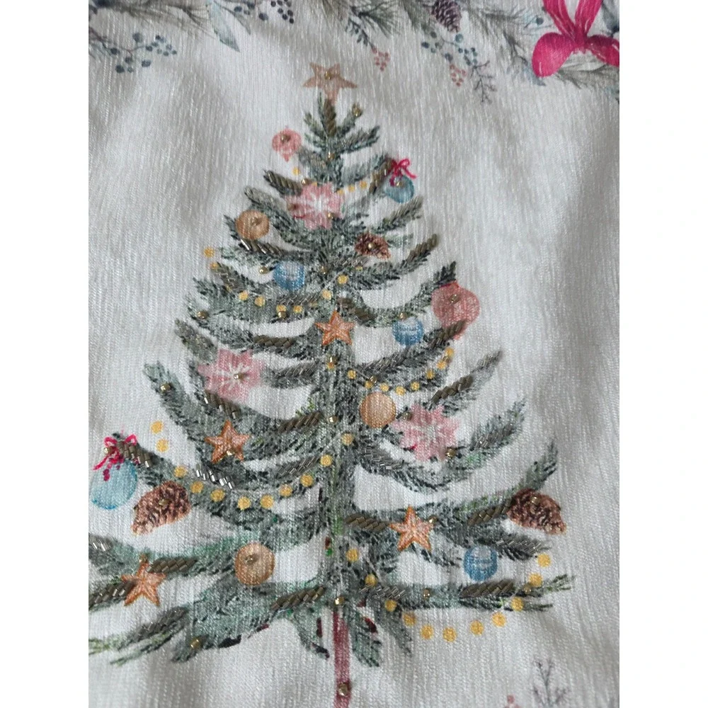 Rachel ashwell beaded tree pink ribbon breast cancer table runner‎ Xmas blue